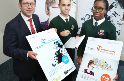 Essay Competition launch with students Jaiden Grant and Chloe Efi from Palmerstown Community School